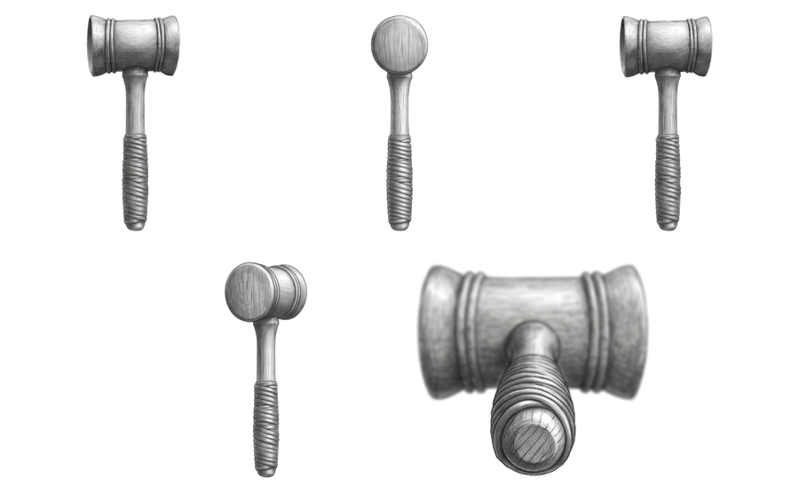Five-angle turnaround sheet generated from the approved sketch